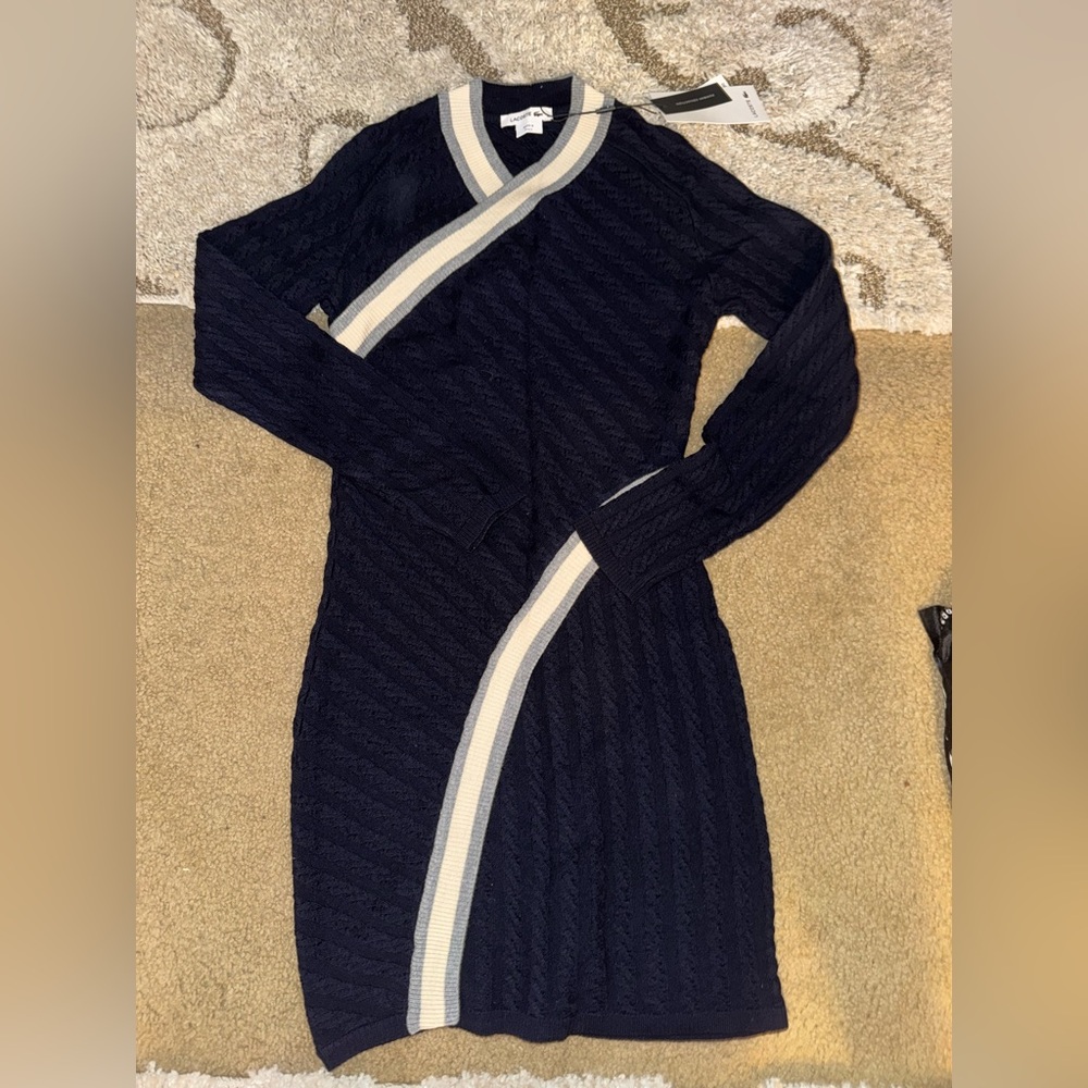 Lacoste Striped Navy/Grey/White Merino Extra Fine Dress (runway collection)